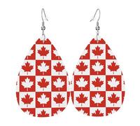 Feuilles D'Érable Drapeau Du Canada Pendantes En Cuir Double Face Boucles D'Oreilles En Cuir Légères Pendantes Pour Fête Des Mères Femme Quotidien