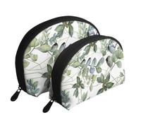 Feuilles d'eucalyptus Vertes imprimées, Trousse de Maquillage Coquille Femme Petit Porte-Monnaie Trousse de Toilette Trousse à cosmétiques 2 pièces