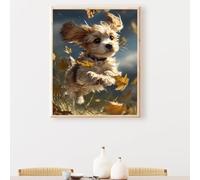 Feuilles Diamond Painting Adulte, Chien 5D DIY Peinture Diamant Complet Set, Diamant Cristal Art Broderie Adultes Enfants Peinture Kit, pour Décoration Murale Maison Cadeau 90x120cm PjY7411 L-I