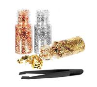 Feuilles d'or Décoratifs avec Pince à épiler Feuille d'or Artisanale Feuille Décorative pour la Peinture Art de la Résine Statue Dorée Art des Ongles pour Décoration de Dessert (3 Bouteilles)
