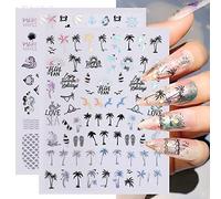 Feuilles d'or noires pour les ongles Art Stickers Coconut Tree Papier de transfert Design Palmier Autocollants Style tropical 3D Manucure Décoration d'ongles