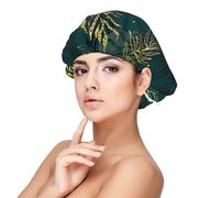 Feuilles dorées, vertes et noires,Bonnet de nuit en satin pour adulte - Bonnet de nuit élastique pour femme, couvre-cheveux de nuit