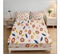 Feuilles Florales Drap Housse Microfibre, Simplicité Moderne Draps Housses Doux élastique Drap Housse 30 Cm Profonde pour Matelas Epais (Beige, 150x200x30 cm)
