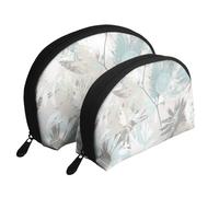 Feuilles Gris Menthe, Trousse de Maquillage Coquille Femme Petit Porte-Monnaie Trousse de Toilette Trousse à cosmétiques 2 pièces