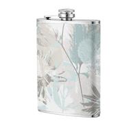 Feuilles grises menthe,Flasque de poche plate de 8 oz en acier inoxydable 304, idéale pour les activités de plein air.