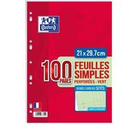 Feuilles mobiles A4 - OXFORD - Seyes - Vert - 90g - 100 pages - 9 trous