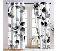 feuilles noires et blanches Salon Rideau Occultant, feuilles et branches Salon Rideau Occultant, Fond blanc Rideau Thermique Isolant, Style d'illustration Opaque Tenture L117 x H138cm 2 Panneaux
