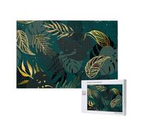 Feuilles Noires Vertes dorées, Puzzle 1000 pièces en Bois pour Adultes et Adolescents, Jeu Familial, décoration Murale
