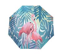 Feuilles Plante Palmier Flamant Parapluie Pliable Pliant à Ouverture Automatique Parapluies Pliant Coupe-Vent pour Voyager Plage Femmes Enfants Homme Fille