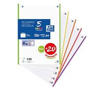 Feuilles quadrillées A4 de rechange Oxford. 100 + 20 feuilles. Quadrillage 5 x 5. Bande 5 couleurs VIVOS (400148310)