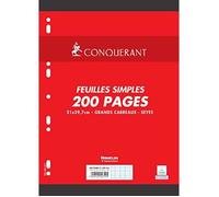 Conquerant Feuilles simples A4 grands carreaux Seyès 200 pages sous film blanches