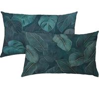 Feuilles Taie Oreiller 20x30 Housse de Coussin Velours Turquoise Lot de 2, Taies d'oreiller Exterieur Impermeable, Respirant Confort et Luxueuse Housse Coussin Decoratif pour Salon, Coucher K3-502