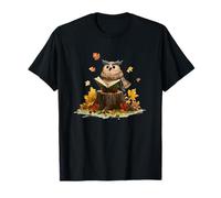 Feuilles Tombantes avec Hibou en Train de Lire pour Les Amateurs de Saison de Livres T-Shirt