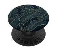 Feuilles tropicales dorées et bleues Illustration Botanicals PopSockets PopGrip Adhésif