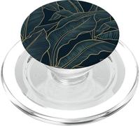 Feuilles tropicales dorées et bleues Illustration Botanicals PopSockets PopGrip pour MagSafe