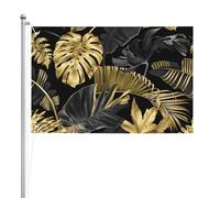 Feuilles tropicales dorées et noires,Drapeau de jardin, bannière décorative, drapeau double face, 2 x 3 pieds, pour extérieur et intérieur