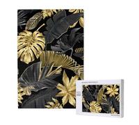 Feuilles Tropicales dorées et Noires,Puzzle 1000 pièces en Bois pour Adultes et Adolescents - Jeu Familial - Décoration Murale