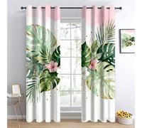 Feuilles Tropicales Draperies Occultant, Aquarelle Or Rose Rideaux Salon, Style de Fille rêveuse Panneaux de Rideaux intérieurs, Bohême Chambre Décoration Fenêtre L140 x H220cm 2 Panneaux