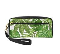 Feuilles Tropicales Feuillage de Palmier Exotique Jungle Mode Plante Nature Vert, Trousse de Maquillage Trousse à cosmétiques Trousse de Toilette de Voyage Portable Trousse à Crayons en Cuir