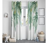 Feuilles Tropicales Impressionnistes Rideaux 85L X 200H cm Lot de 2 Vert Et Blanc, Rideau Oeillets pour Chambre Cuisine Fenêtre, Rideaux Occultants Thermiques Isolants Décoration