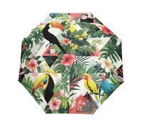 Feuilles Tropicales Palmier Perroquet Oiseau Parapluie Pliant Enfant Garçons Filles Automatique Protection UV Parapluies Coupe-Vent pour Voyager