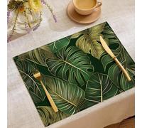 Feuilles Tropicales Sets de Table Lavable, 45 x 30 cm Lot de 6 Sets de Table Coton et Lin, Résistant à la Chaleur, Antidérapant, pour Cuisine Tables à Manger Feuilles Palmier
