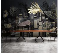 Feuilles Urbaines Abstraites Dorées Inspirées Du Luxe Papier Peint 3D Installation Facile Intissé Tapisserie Bureau Salon Canapé Chambre Décoration Murale-250cm×170cm