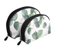 Feuilles Vertes Blanches, Trousse de Maquillage Coquille Femme Petit Porte-Monnaie Trousse de Toilette Trousse à cosmétiques 2 pièces