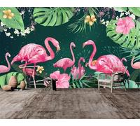 Feuilles Vertes Chaudes Fleurs Roses Fleur Flamant Rose Papier Peint 3D Soie De Luxe Intissé Bureau Salle à Manger Canapé Chambre Salon TV Mural Décoratif-350cm×256cm