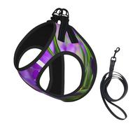 Feuilles Vertes et Fleurs Violettes imprimées,Harnais pour Animaux de Compagnie, Harnais réfléchissant réglable pour Chien,L