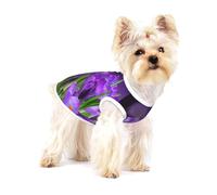 Feuilles Vertes et Fleurs Violettes imprimées,T-Shirt sans Manches en Coton pour Animaux de Compagnie, Gilet Respirant, Extensible et Doux,M