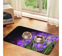 Feuilles Vertes et Fleurs Violettes imprimées,Tapis d'alimentation pour Animaux de Compagnie, Sets de Table en Cuir PU pour Chats et Chiens,30x45cm