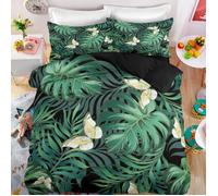 Feuilles vertes tropicales et papillons Parure de lit 3 pieces 1 housse de couette 200*200cm et 2 taies d'oreillers 63*63cm