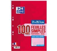 Feuillet mobile conquérant sept a4 210x297mm 100 pages 80g séyès perforé coloris rose
