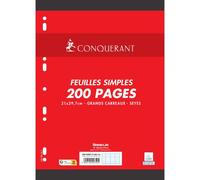 Feuillet mobile conquérant sept a4 210x297mm 200 pages 90g séyès perforé coloris blanc