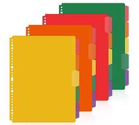 Feuillets Intercalaires Plastique à 5 Onglets avec Poche, Format A4 Perforation 30 Trous Intercalaires de Poche pour 2/3/4/11 Anneaux Multicolores 3 Anneaux, Total de 20 onglets (4 Ensembles)