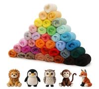 Feutrage Laine Cardée à Feutrer Laine Vierge Feutrée 36Coul à 3g Laines Merinos à Tricoter Laines Cardée Naturelle Kit de Démarrage de Feutrage L'aiguille pour Débutant DIY Feutre Artisanat Bricolage