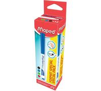 Feutre à tableau blanc - MAPED - Marker Peps - Pack de 12 - Couleurs Noir, Bleu, Vert, Rouge - Pointe ogive