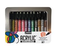 Pébéo Marqueurs acryliques Boîte métal 12 x 1,2 mm Coloris assortis 201500