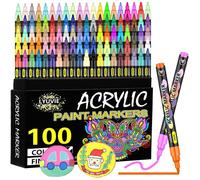 Feutre Acrylique, 100 Couleurs Marqueur Peinture pour Textile, Verre, Galets, Métal, Tissu, Bois, Céramique - Stylo Permanent