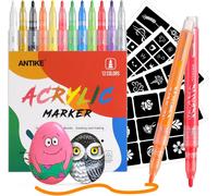 Feutre Acrylique,12 Colores Marqueur Peinture Acrylique 104 Modèles De Peinture Pour Peinture Rupestre Verre Pierre Bois Caillou Céramique Artisanat Fournitures Zyh2304001kit