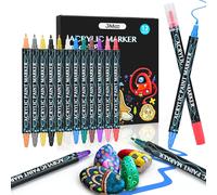 Feutre Acrylique,12 Couleurs Pinceau Double Pointe Peinture Permanent Marqueur Acrylique Pour Peinture Rupestre Pierre,Bois,Verre,Plastique,Toile,Feutres Galets(Pointe Souple De 1 À 5 Mm)