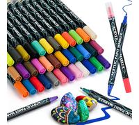 Feutre Acrylique,36 Couleurs Pinceau Double Pointe Peinture Permanent Marqueur Acrylique Pour Peinture Rupestre Pierre,Bois,Verre,Plastique,Toile,Feutres Galets(Pointe Souple De 1 À 5 Mm)