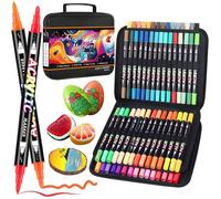 Feutre Acrylique 60 Couleurs 60 Pièces, Feutre Peinture Acrylique Double Pointe Pinceau, Marqueur Acrylique pour peinture rupestre