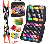 Feutre Acrylique 60 Couleurs 60 Pièces, Feutre Peinture Acrylique Double Pointe Pinceau, Marqueur Acryliques Pour Peinture Rupestre, Bricolage, Céramique, Verre, Toile, Bois, Textile
