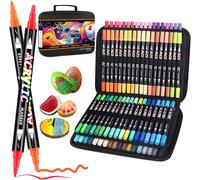 Feutre Acrylique 60 Couleurs 60 Pièces, Feutre Peinture Acrylique Double Pointe Pinceau, Marqueur Acryliques Pour Peinture Rupestre, Bricolage, Céramique, Verre, Toile, Bois, Textile