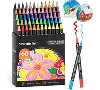 Feutre Acrylique, 60 Couleurs Marqueurs Peinture Acrylique À Double Pointe (Pinceau Et Fine), Marqueur Acrylique Sur Céramique Toile Plastique, Feutre Peinture Pour Calligraphie, Bricolage[Z1793]