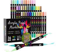 Feutre Acrylique 72 Couleurs 36 Pièces, Marqueur Peinture Acrylique Double Pointe, Marqueur Acrylique Pour Papier, Verre, Galet, Métal, Plastique, Bois, Oeuf, Céramique, Textile