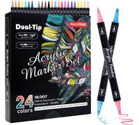 Feutre Acrylique,Acrylique Peinture Stylo 24 Couleurs,Marqueur Peinture Acrylique Pour Verre Bois Toile Céramique Noël Bricolage Pâques Diy Faire De L'artisanat