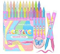 Feutre Acrylique Brush Marker - Set de 24 Couleurs Pastel Macaron, Marqueur Peinture Acrylique à Pointe Pinceau pour Coloriage